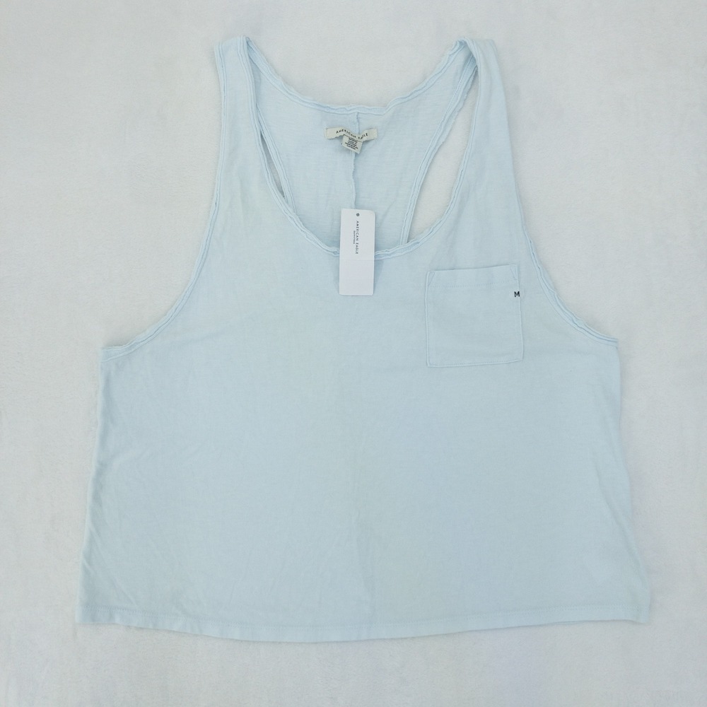 American Eagle Tank Top Womens Medium‎ Blue Racerback Pocket Slub Cotton Cropped